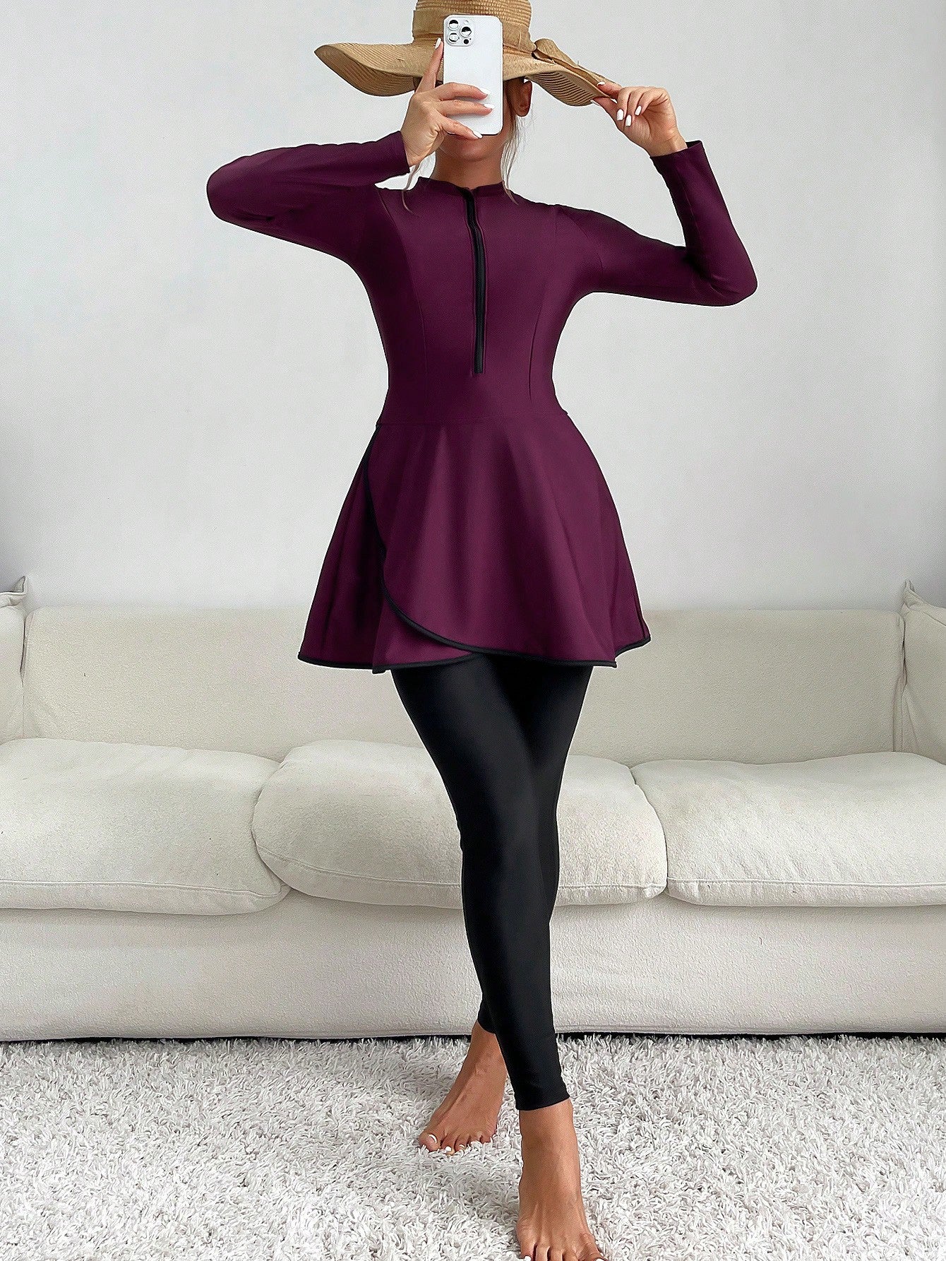 Zipper Front High Neck Full Body Burkiniarabic Clothing