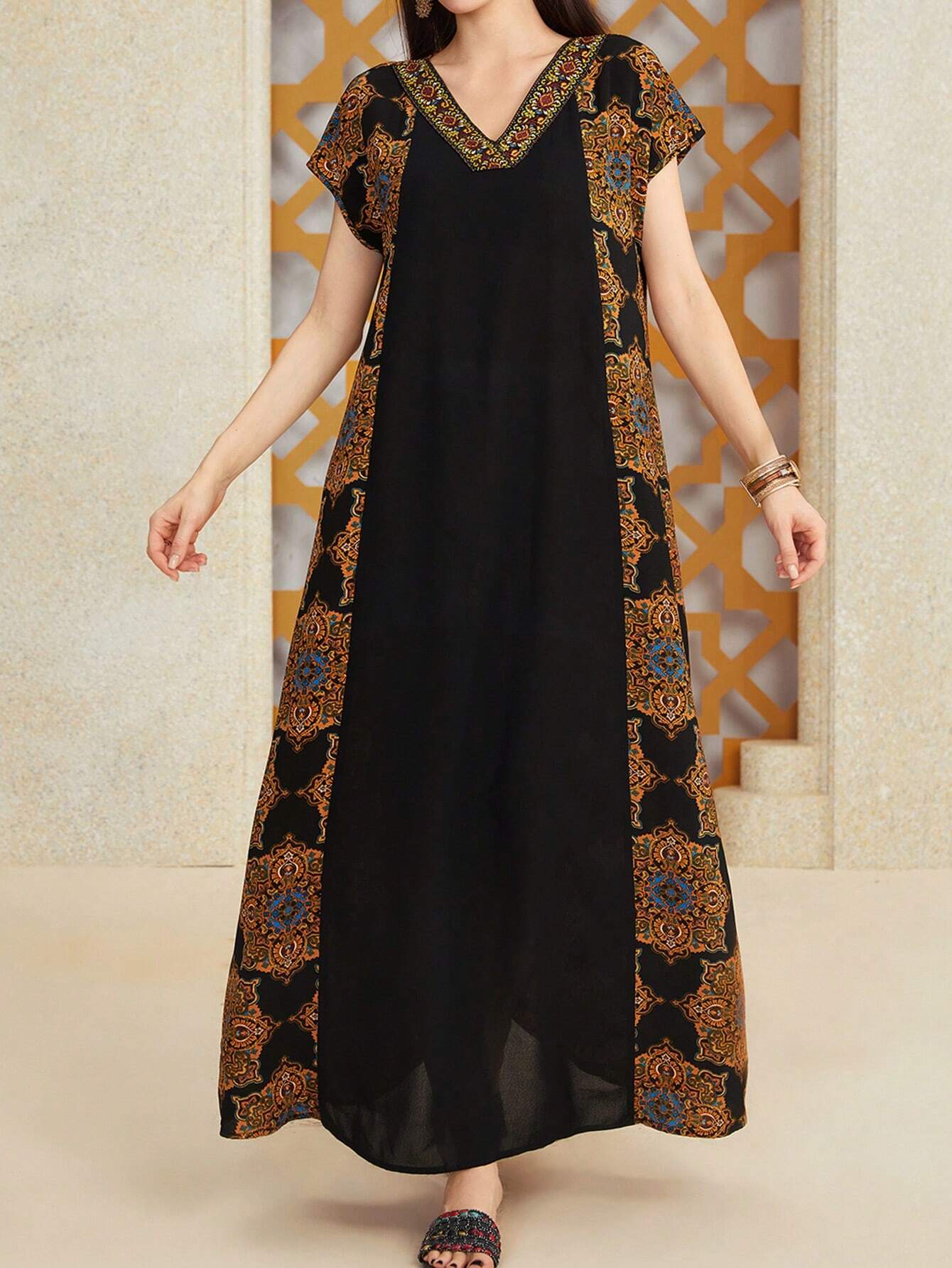 Women's Floral Print V-neck Short Sleeve Dress