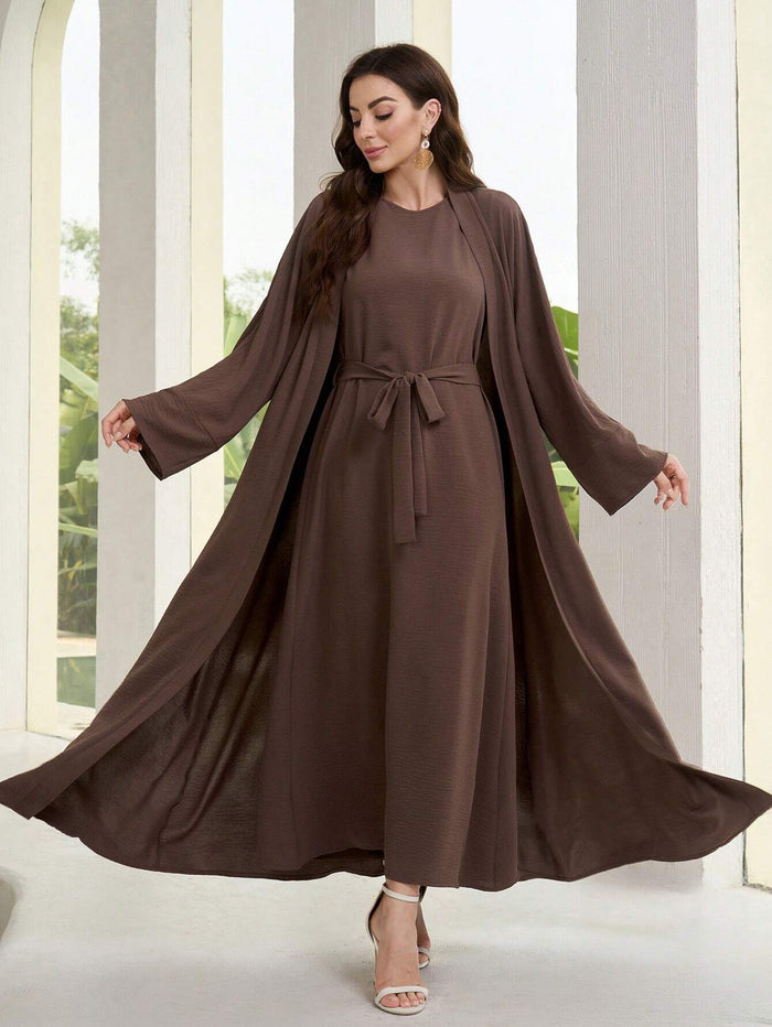 Women's Solid Color Simple Daily Cape Coat Dress 2-piece Set