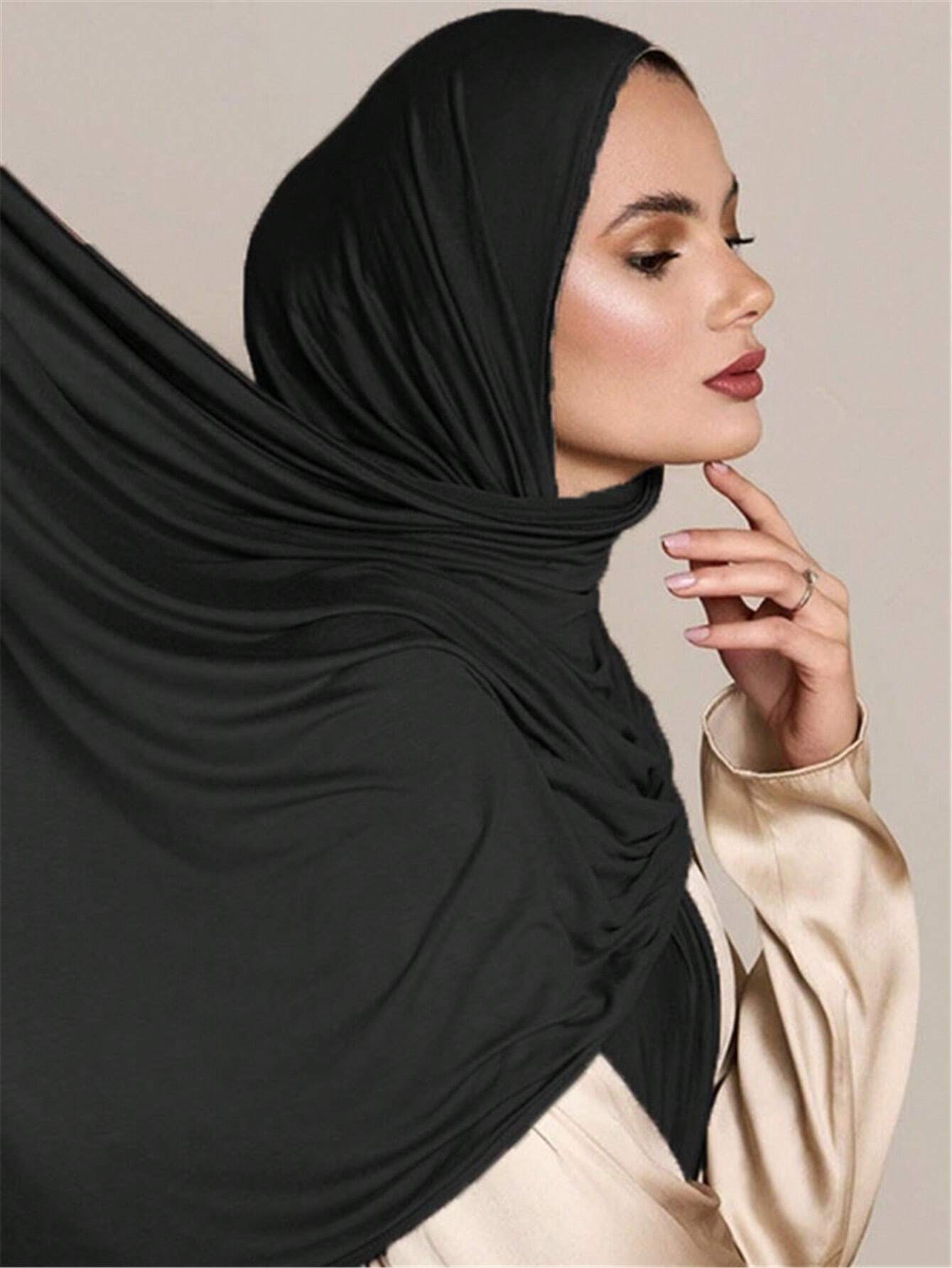 Plus Size Soft Knit Headscarf Shawl Solid Color Women Scarf Classic