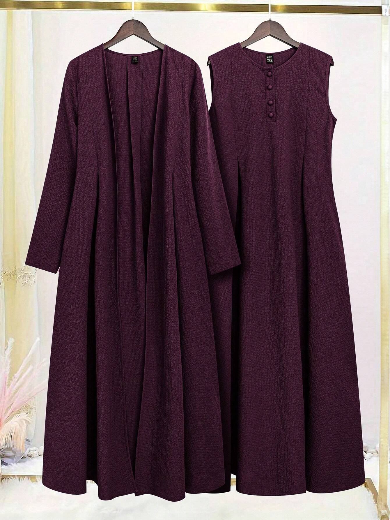 Women Casual Open Front Long Sleeve Jacket and Sleeveless Dress