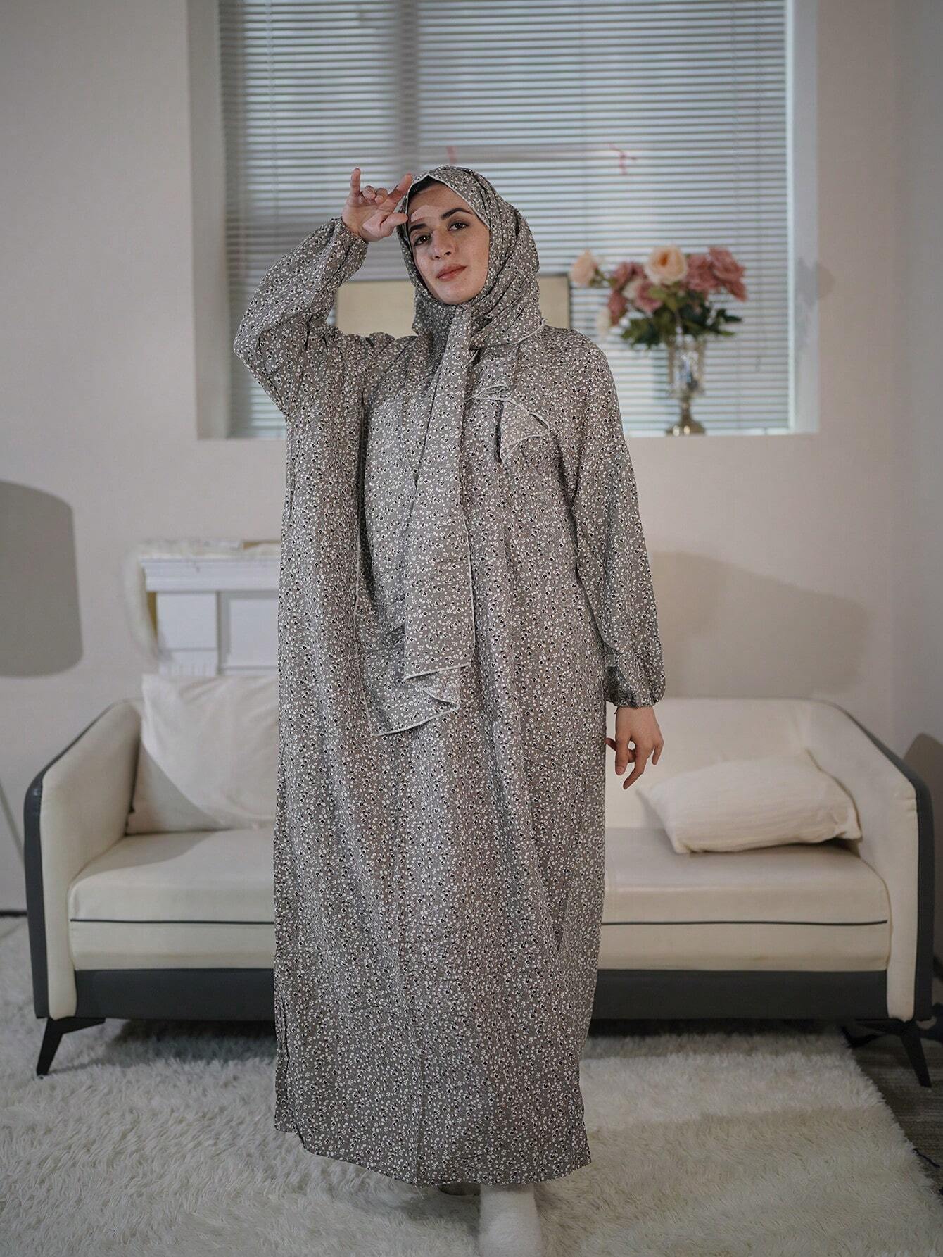 Elegant Long Sleeve Solid Color a Line Maxi Modest Floor Length Dress
