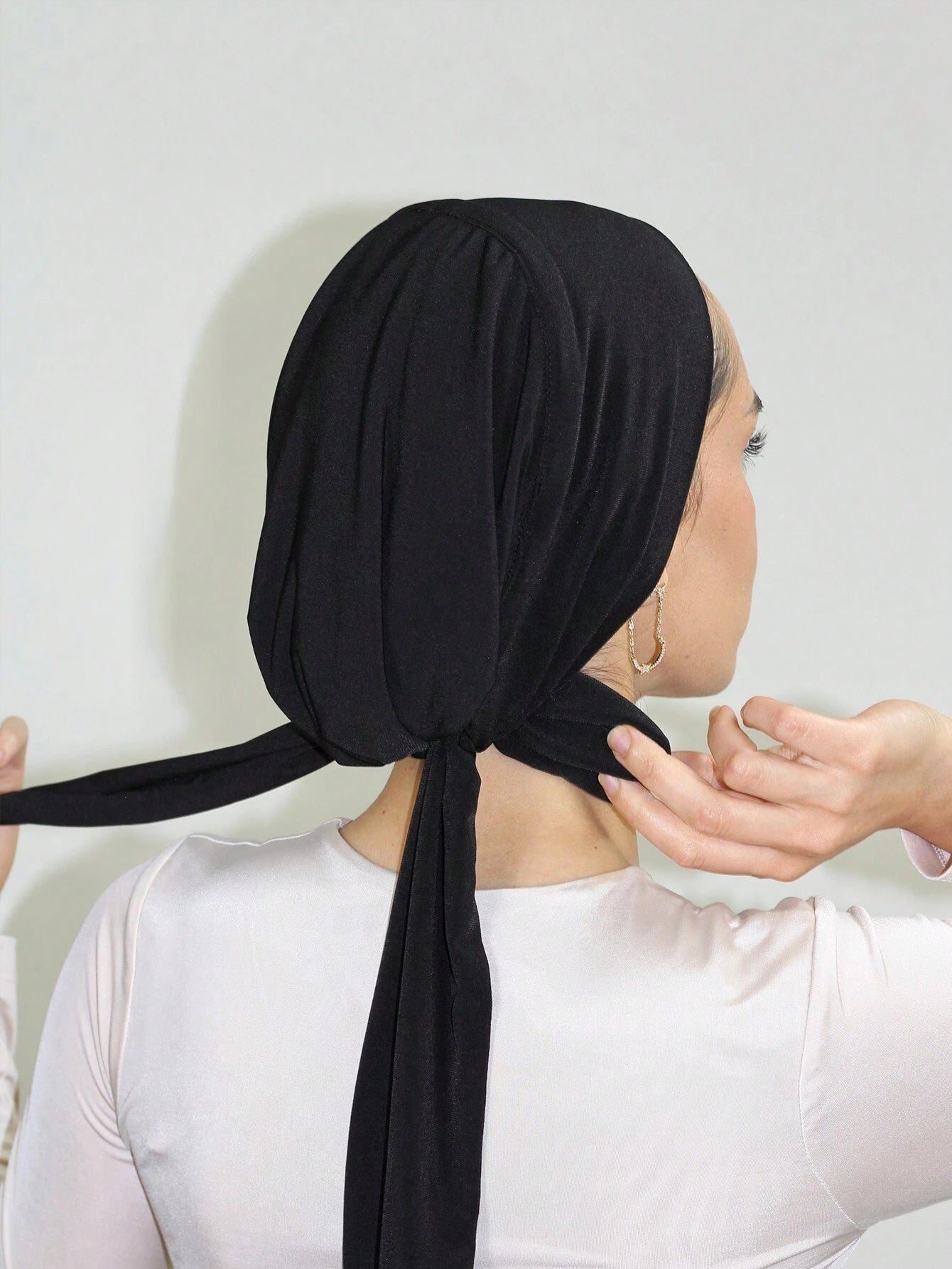 Women S Solid Color Tie Cap with Elastic Drawstring Breathable