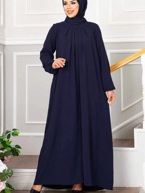Women's Casual Retro Solid Color Round Neck Long Loose Robe Dress