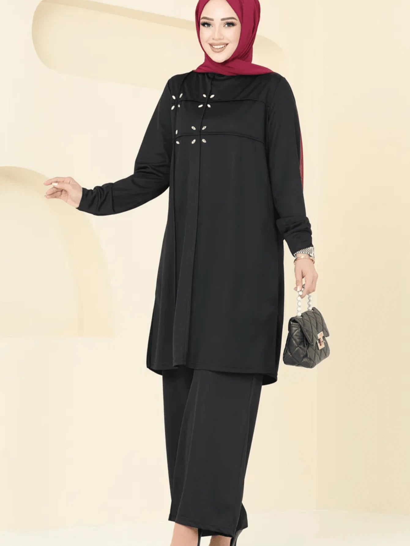 Modest Black Button Detail 2 Pieces Abaya Set | Islamic Casual Outfit