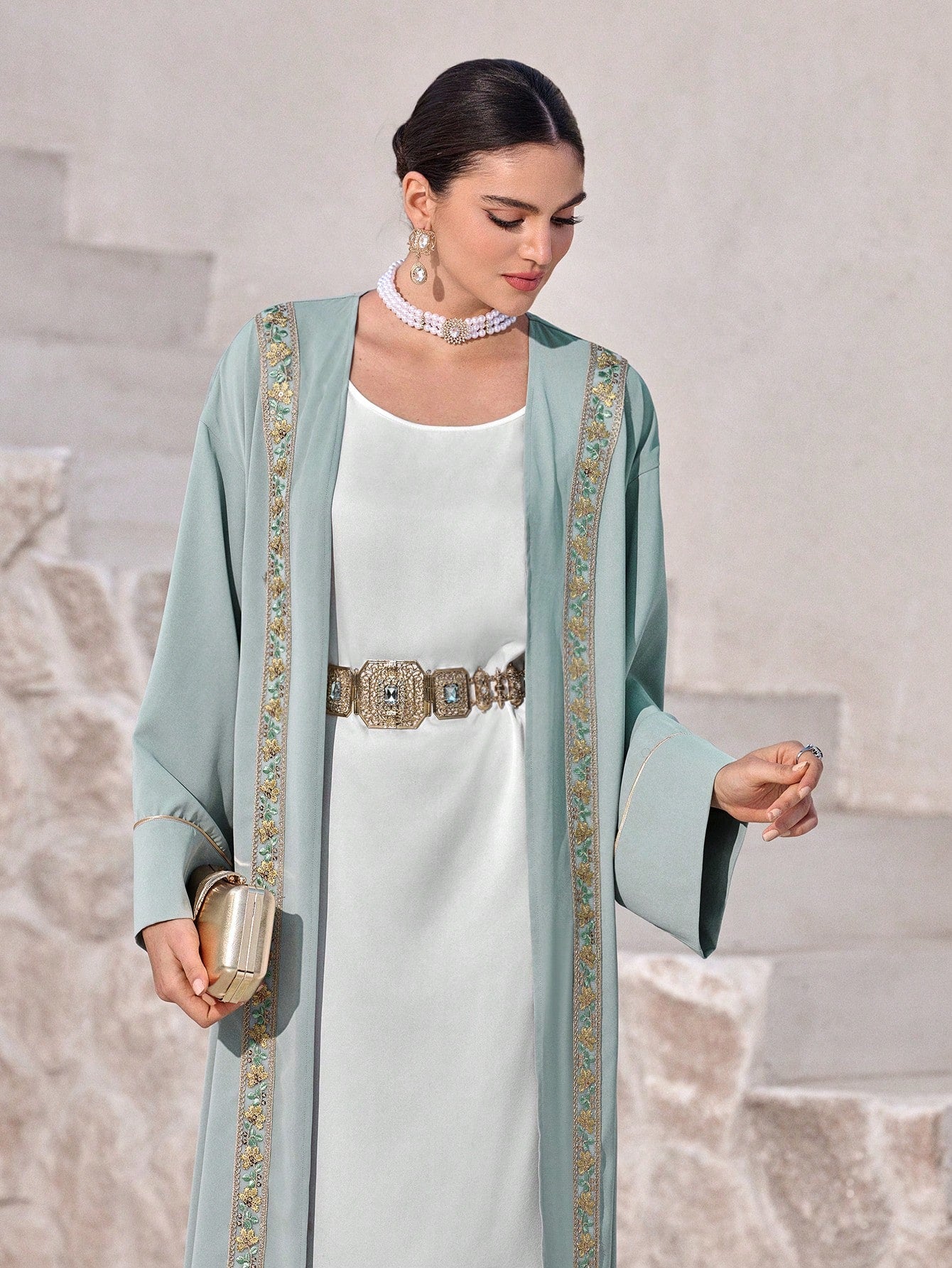 Women's Simple Design Long Sleeve Casual Arabic Abaya