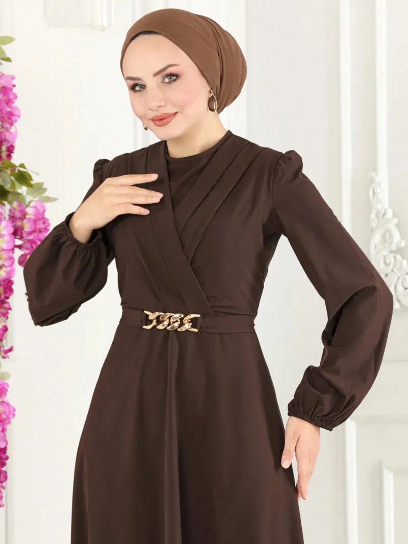 Elegant Women's High-end Solid Color Cinched Waist Maxi Dress Spring