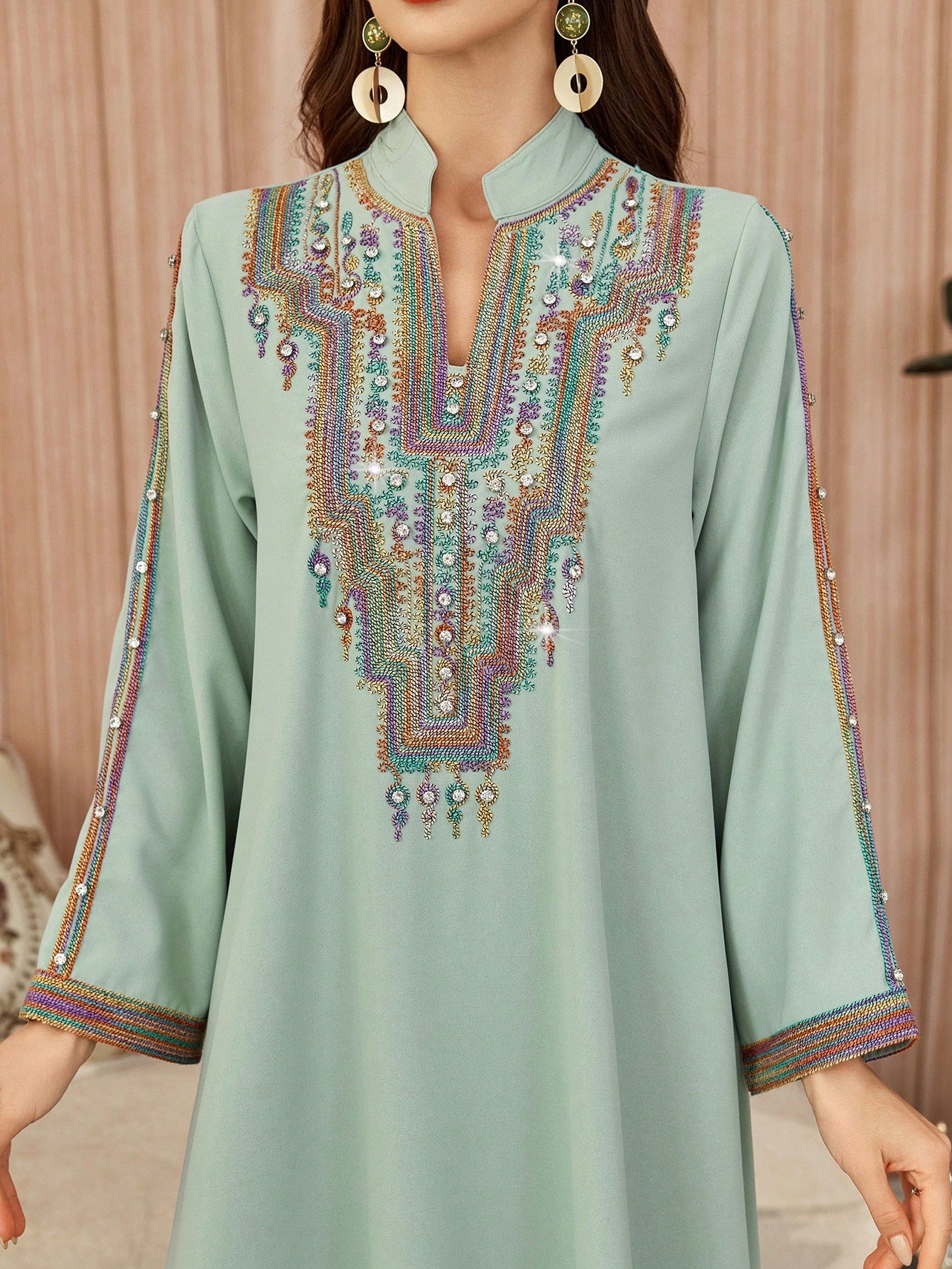 Women's Elegant Embroidered & Rhinestone Decor Loose Robe