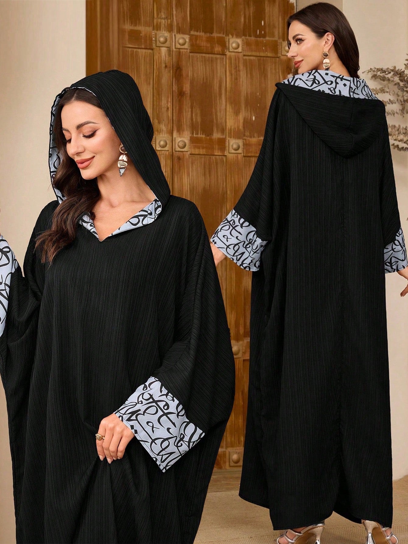 Women's Elegant Contrast Color Floral Print Splice Batwing Sleeve