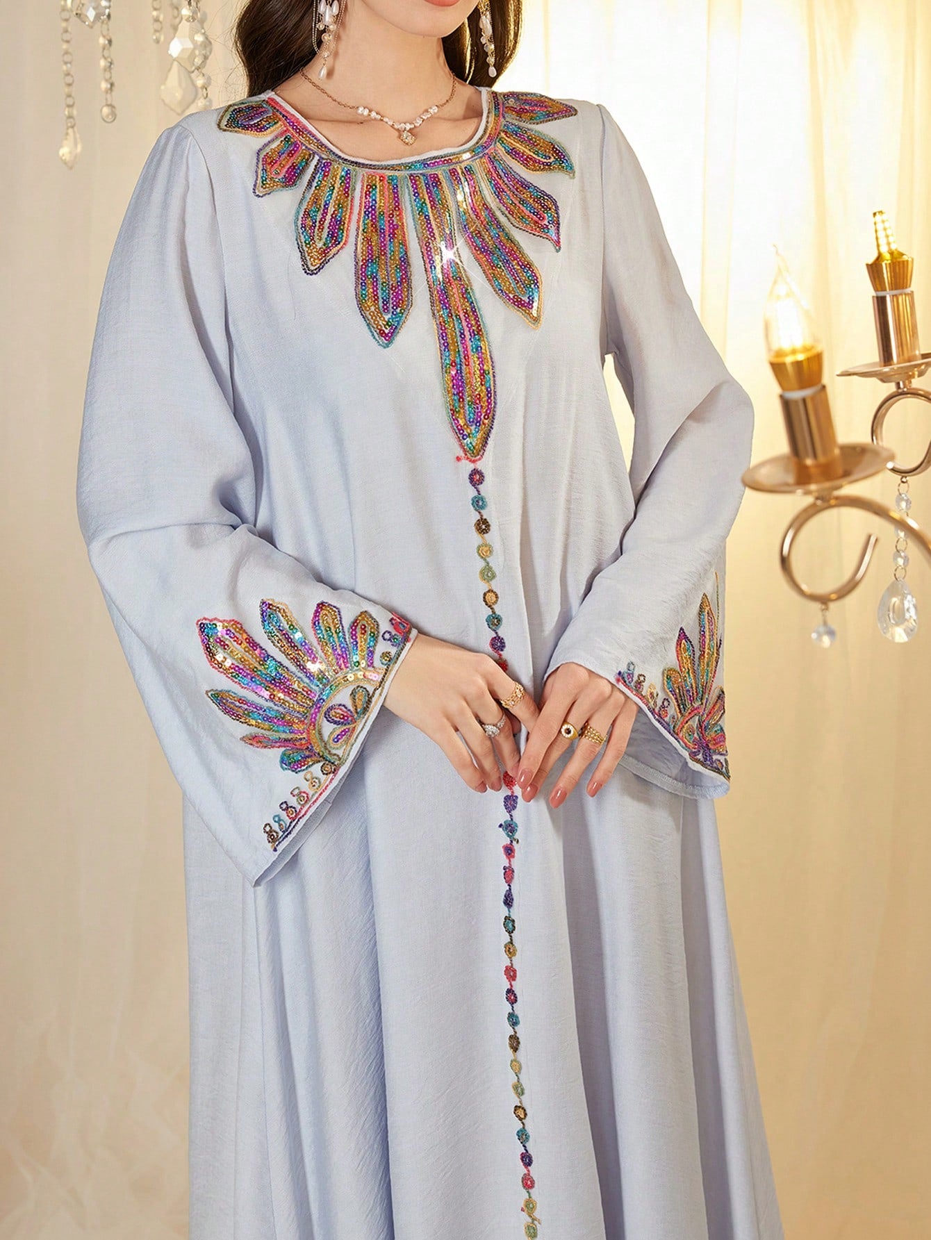 Arabic Style Dress with Round Neck