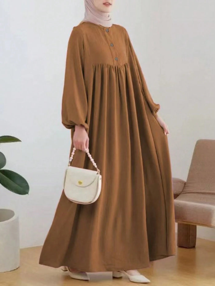 Fashion Women's Casual Round Neck Puff Sleeve Loose Dress Spring