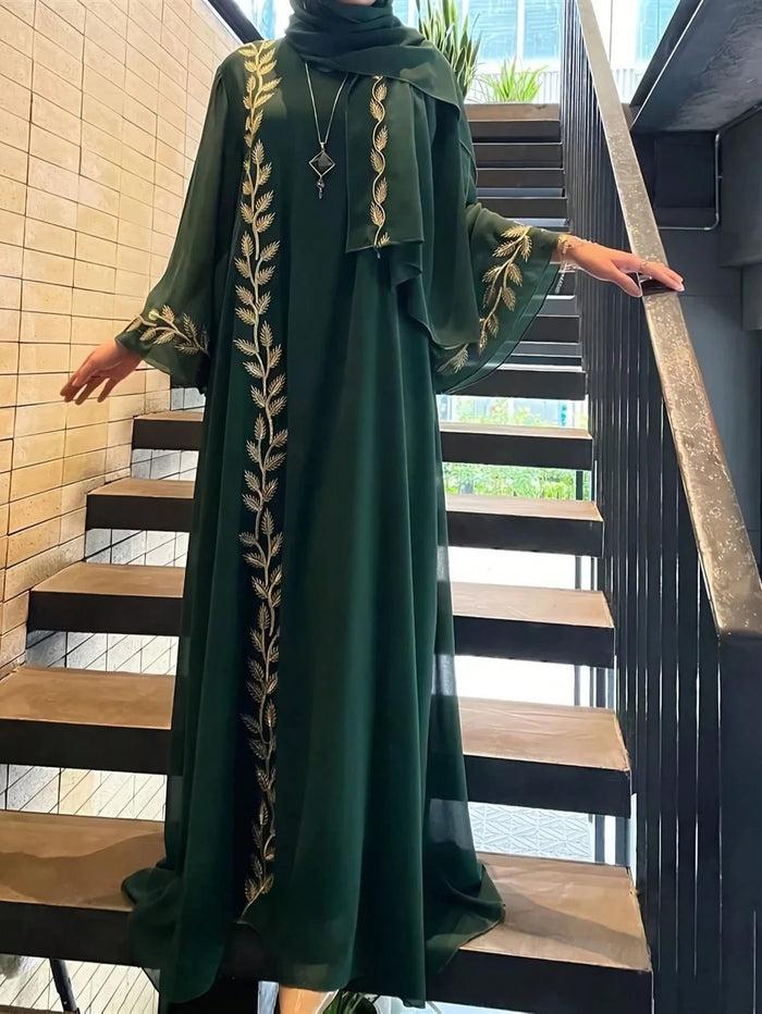 Style Fashion Street Style Embroidered Long Robe Headscarf Spring