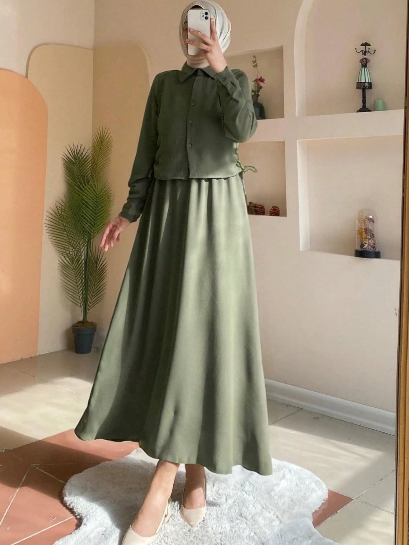 Women's Casual Drawstring Shirt and Skirt Set Spring