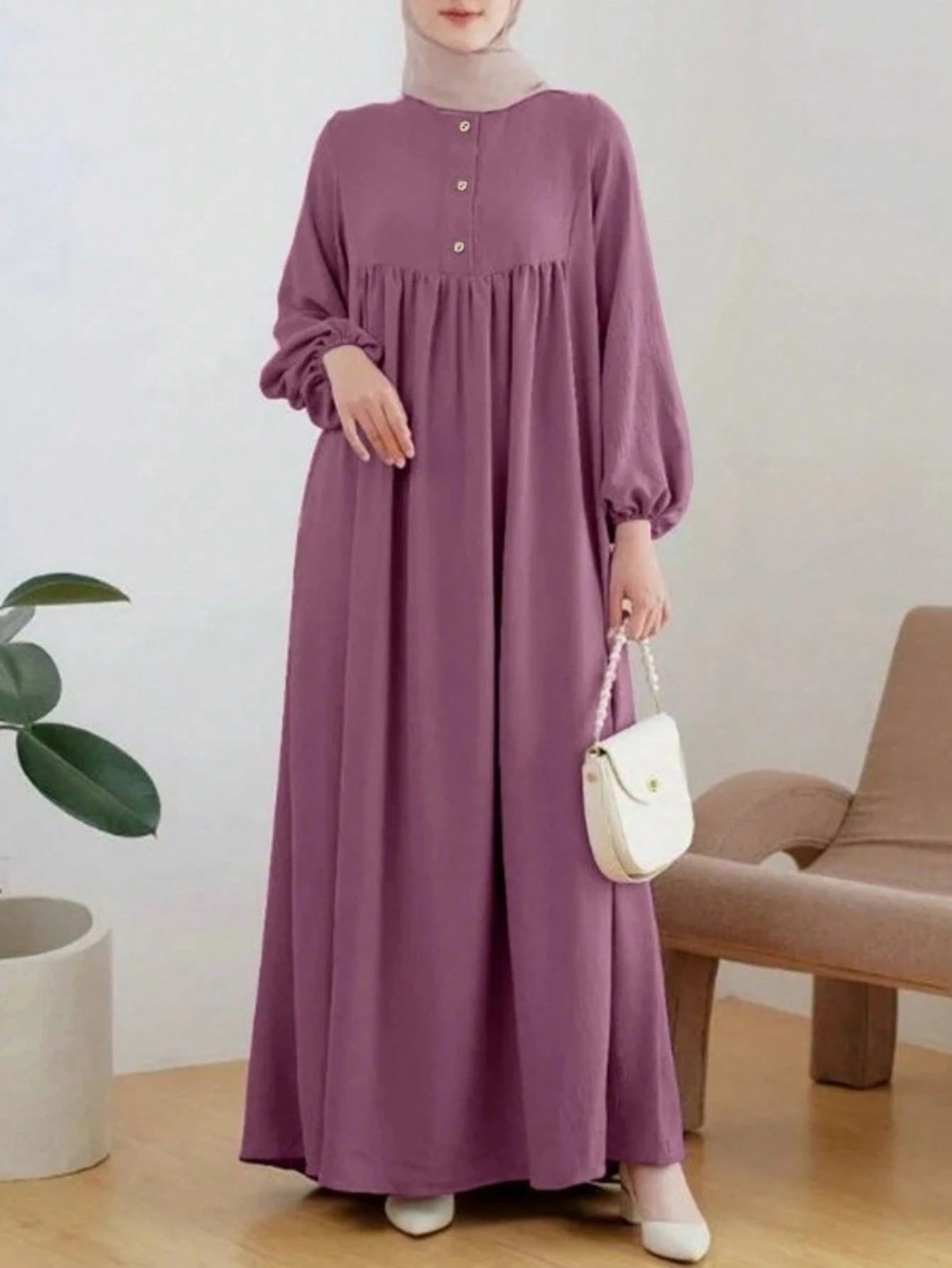 Women's Fashionable Casual Round Neck Lantern Sleeve Loose Dignified