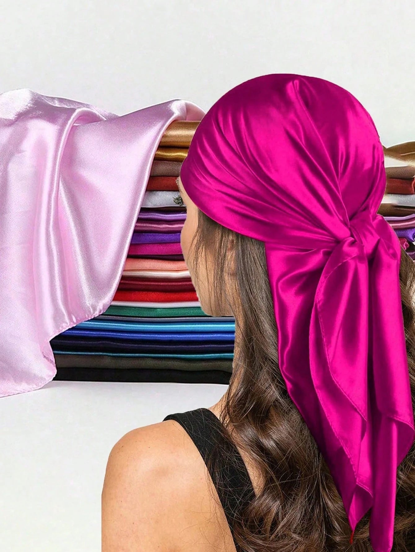 Women Solid Color Satin Large Square Scarf/bandana