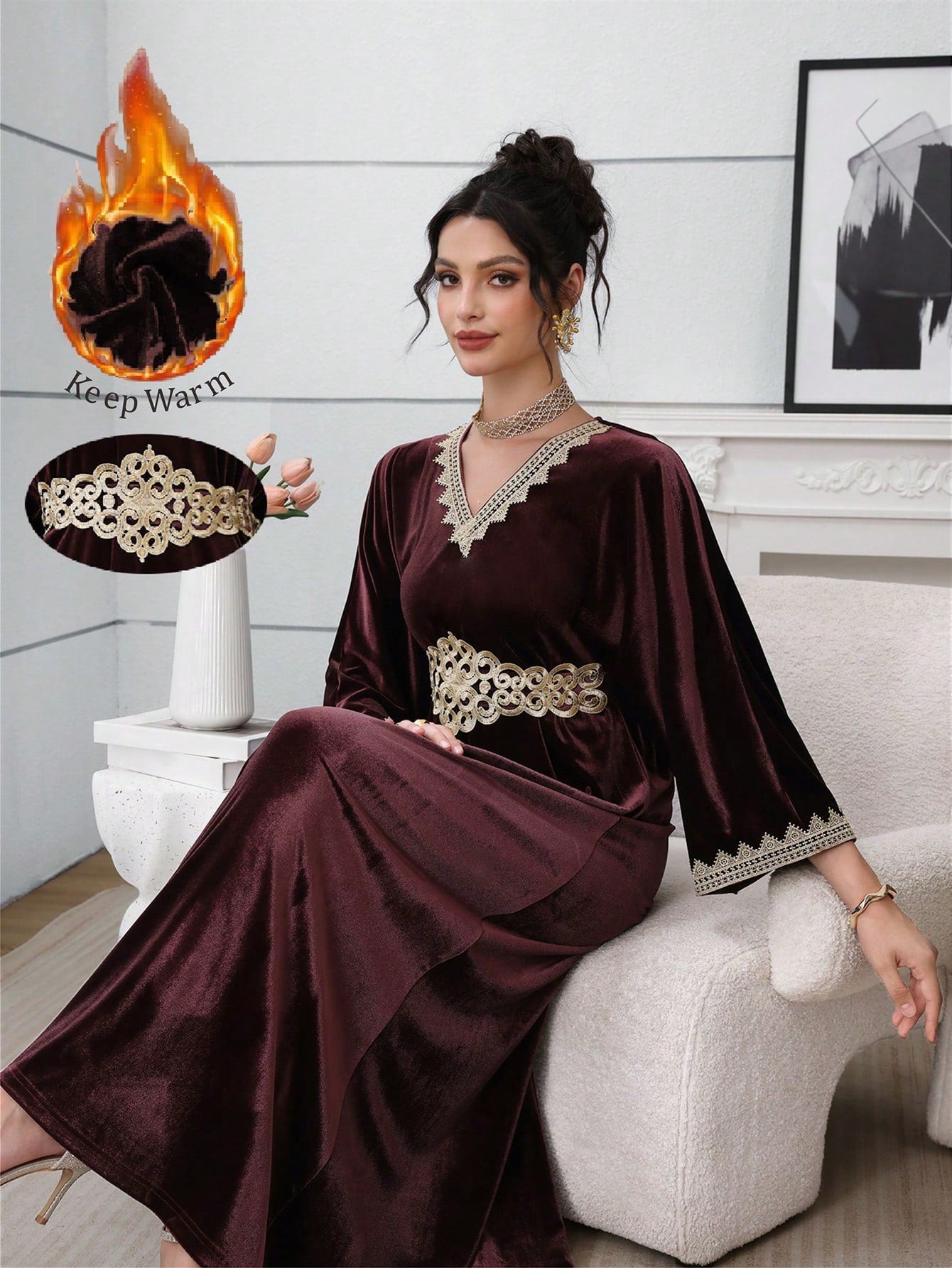2025 New Fashionable V-neck Luxury Embroidered Slimming Elegant