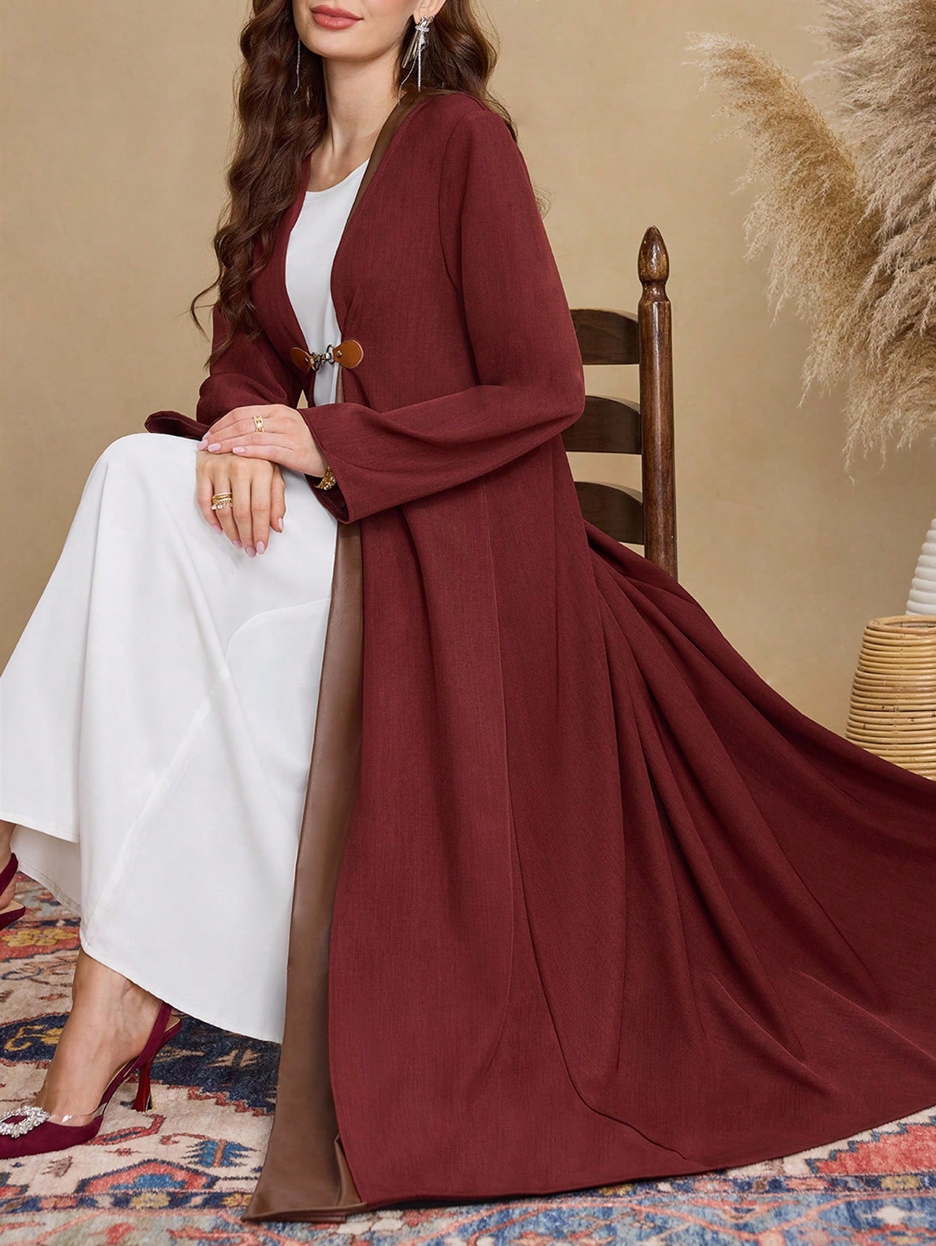 Women's Retro Color Block Loose Long Abaya Robe