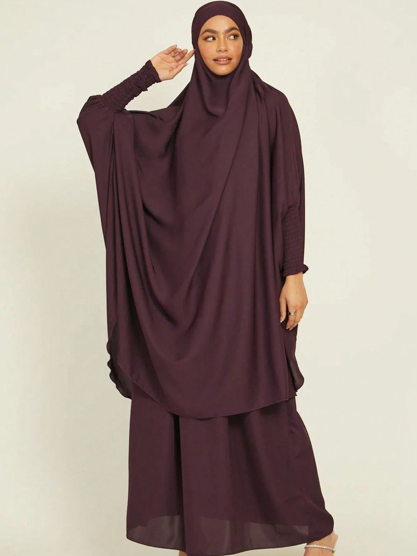 Nida Fabric Women Loose Comfortable Khimar Abaya Dress Set