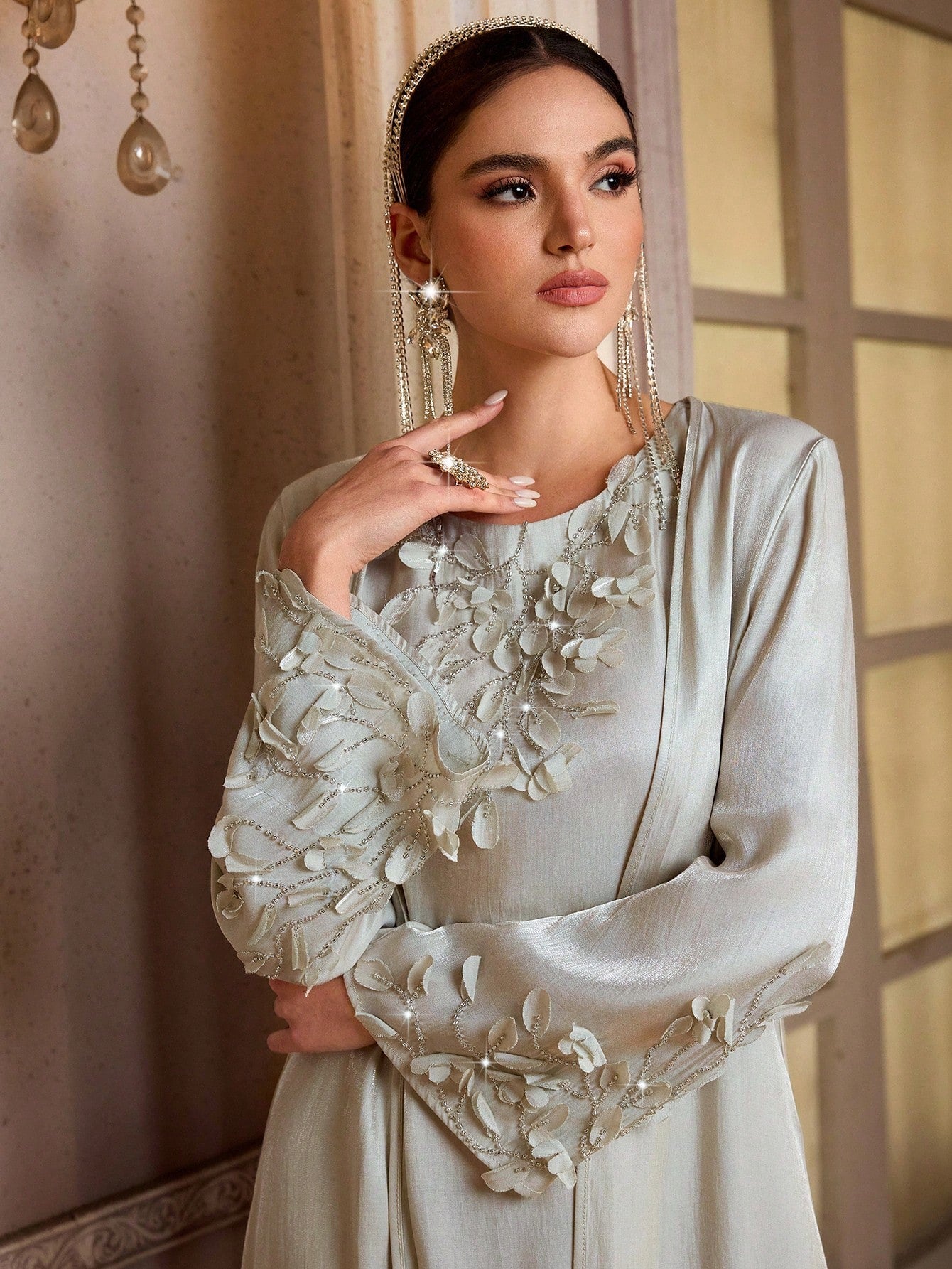 Women's Elegant 3d Floral Decor Arabic Style Dress