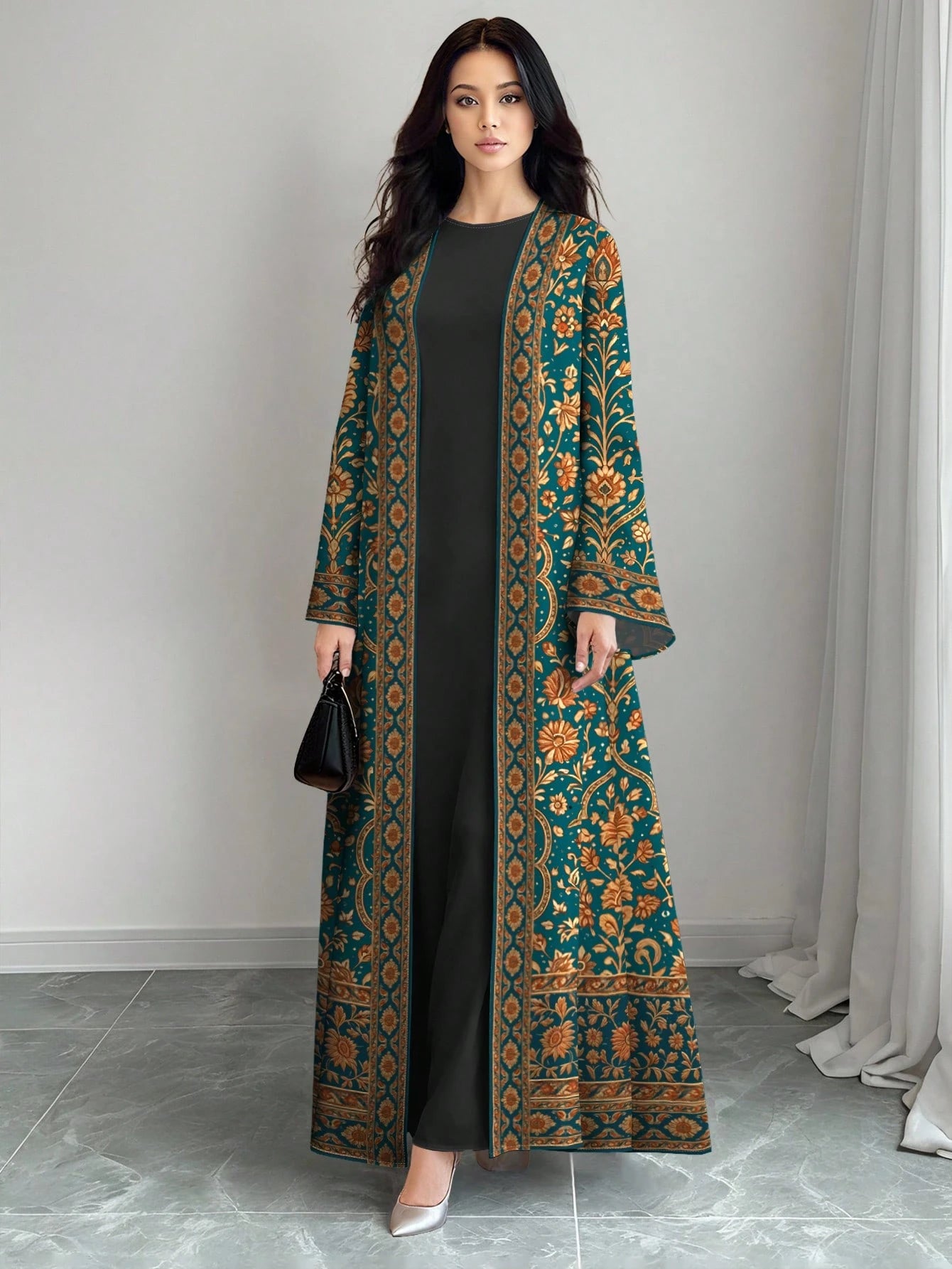 Women's Floral Digital Print Pop Art Style Long Sleeve Casual Arabic