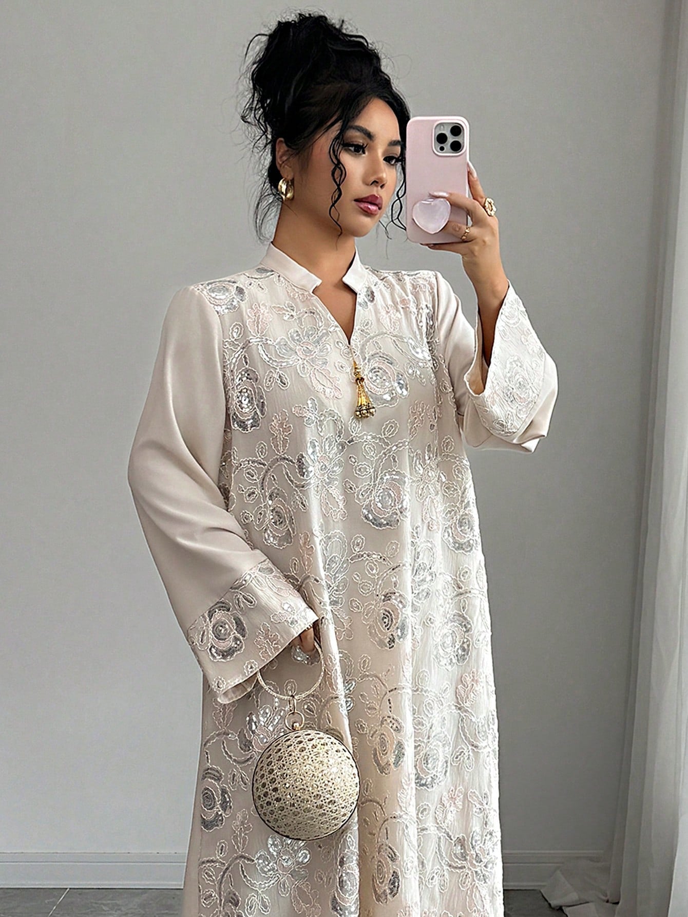 Women's V-neck Raglan Flare Sleeve Loose Long Vintage Arabic Style