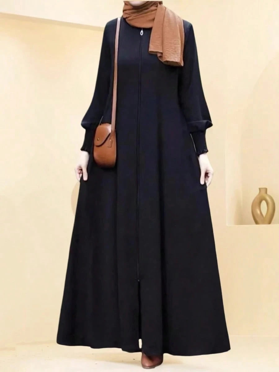 Casual Solid Color Long Zip Pocket Dress