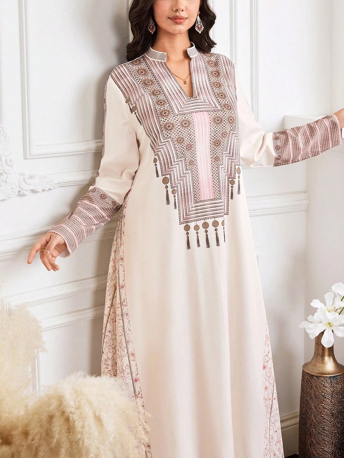 New Notched Neck Elegant Embroidery Loose Casual Dress