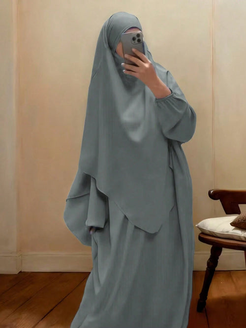 Set Nida Fabric Hijab Abaya Dress Soft Breathable Muslim Islamic