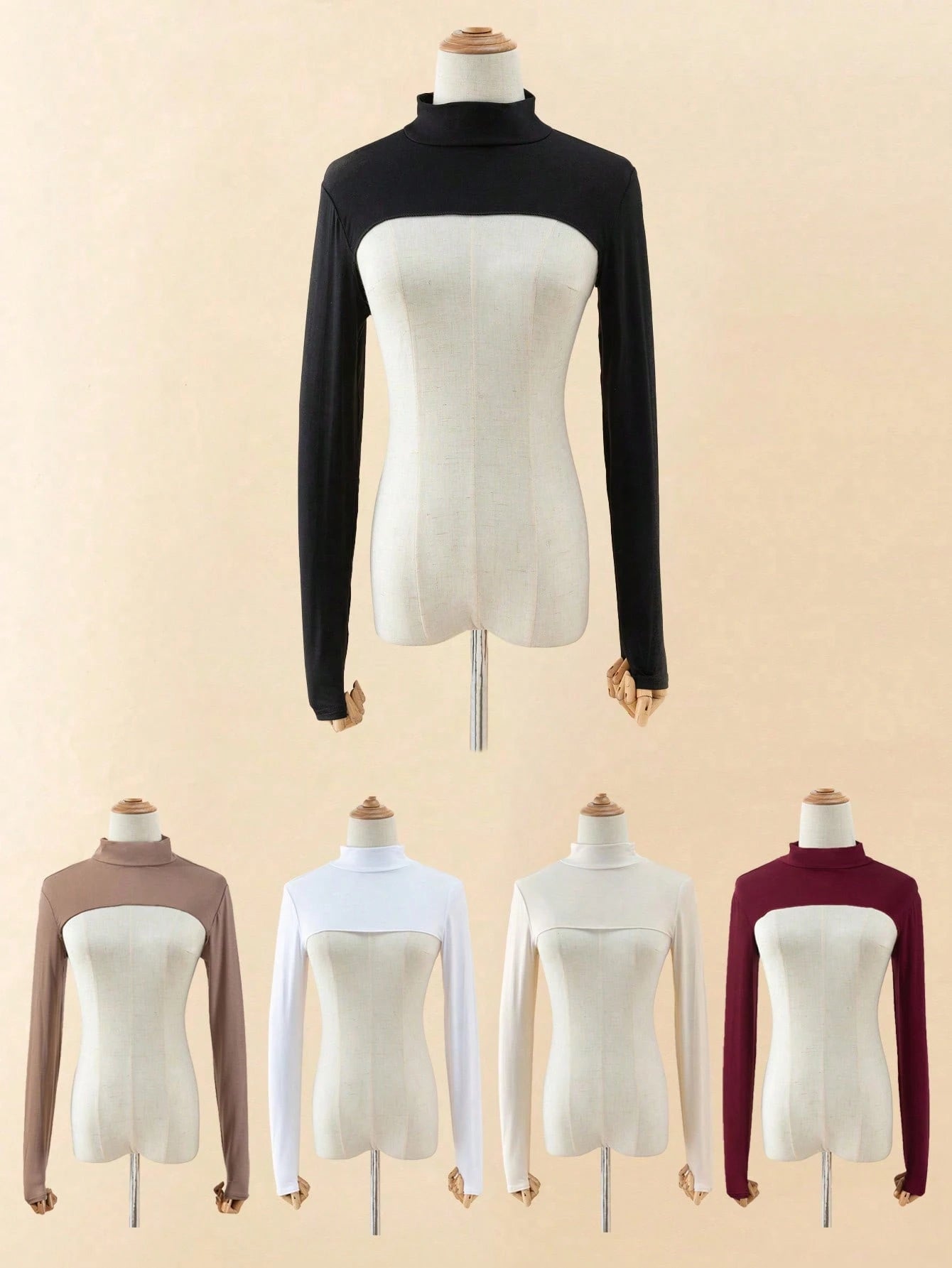 Women's Solid Color Elastic Shoulder Sleeve Turtleneck