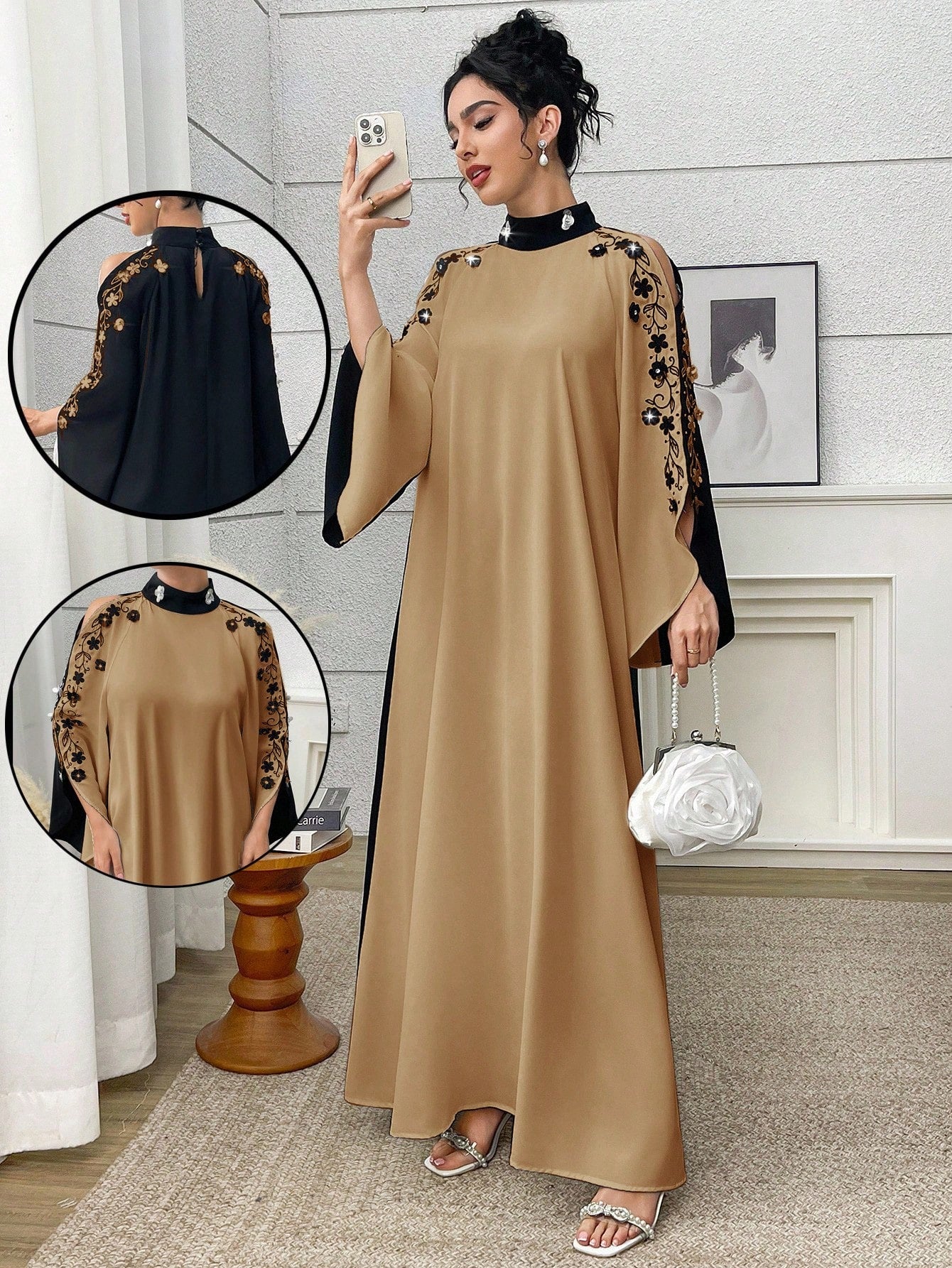 Women's Fashion Casual Stand Collar Applique Arabic Style Dress Dress