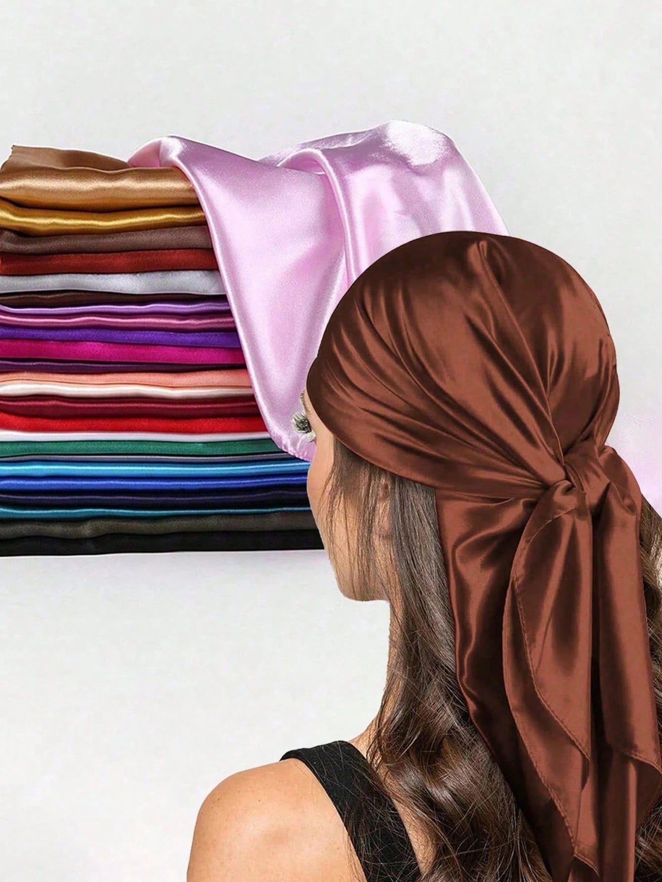 Women's Solid Satin Large Square Scarf Bandana