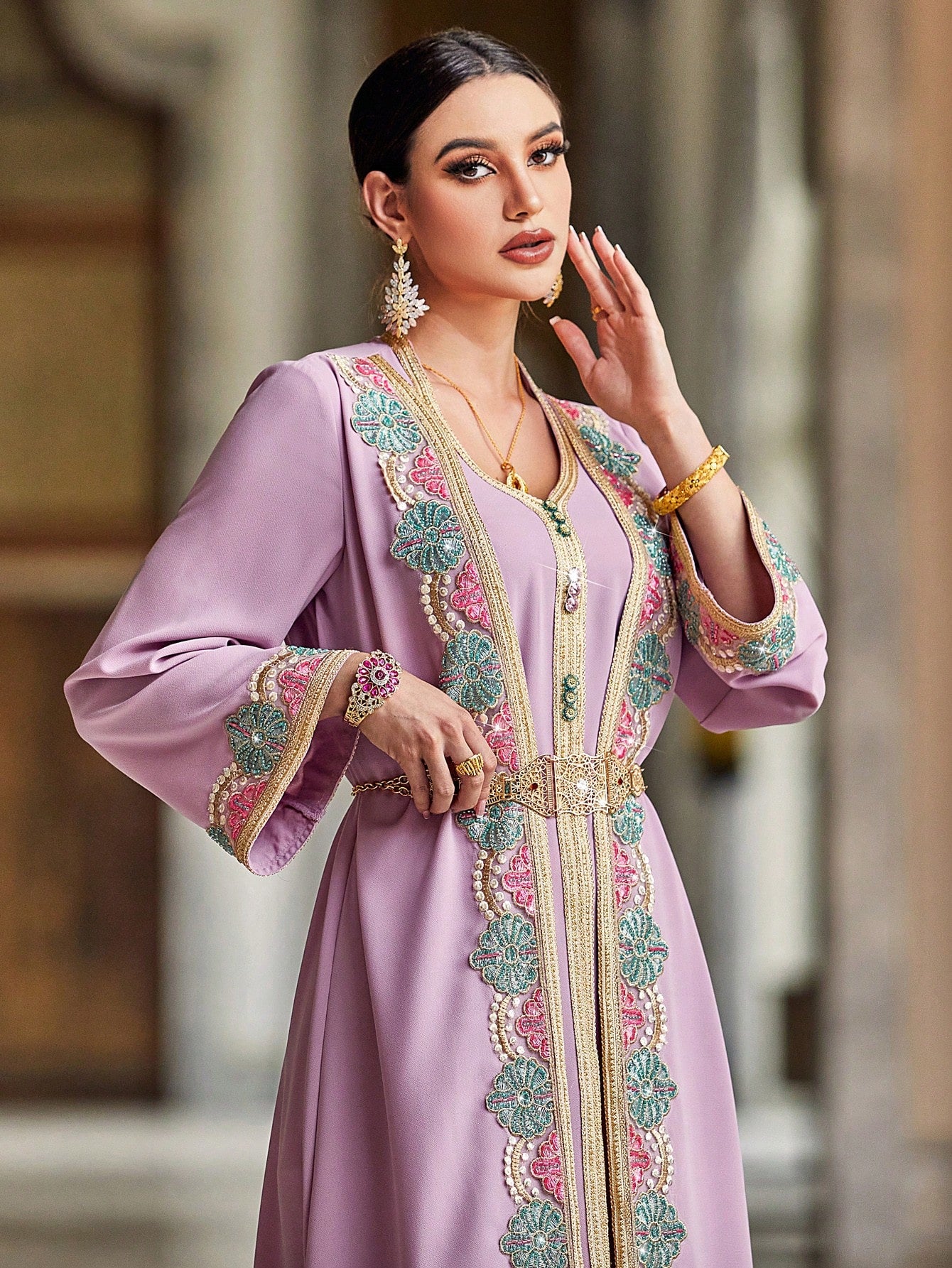Women's Elegant 2 in 1 Heavy Work Patchwork Ribbon Decor Long-sleeve