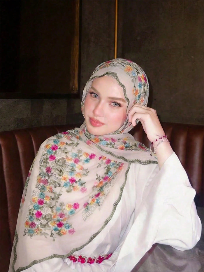 Women's Bohemian Floral Embroidered Sheer Scarf