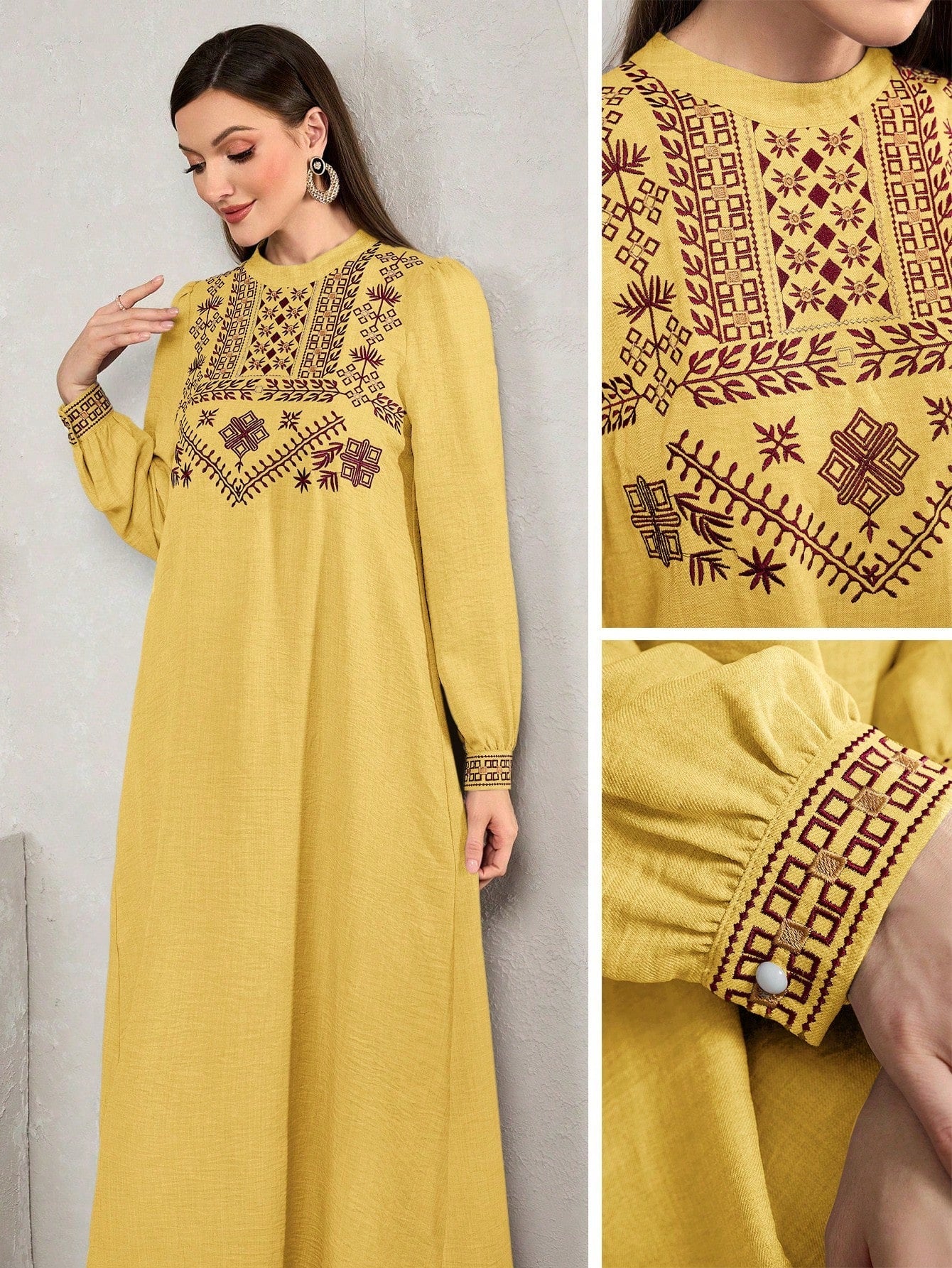 Embroidered Boho Maxi Jalabiya Dress