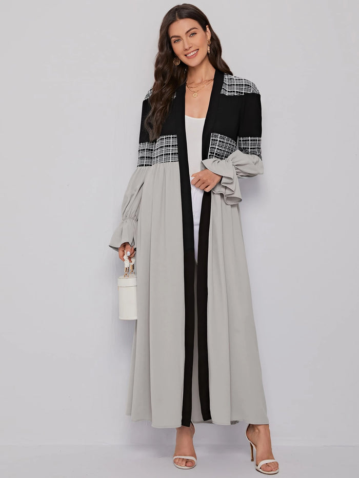 Bishop Sleeve Plaid Open Front Abaya