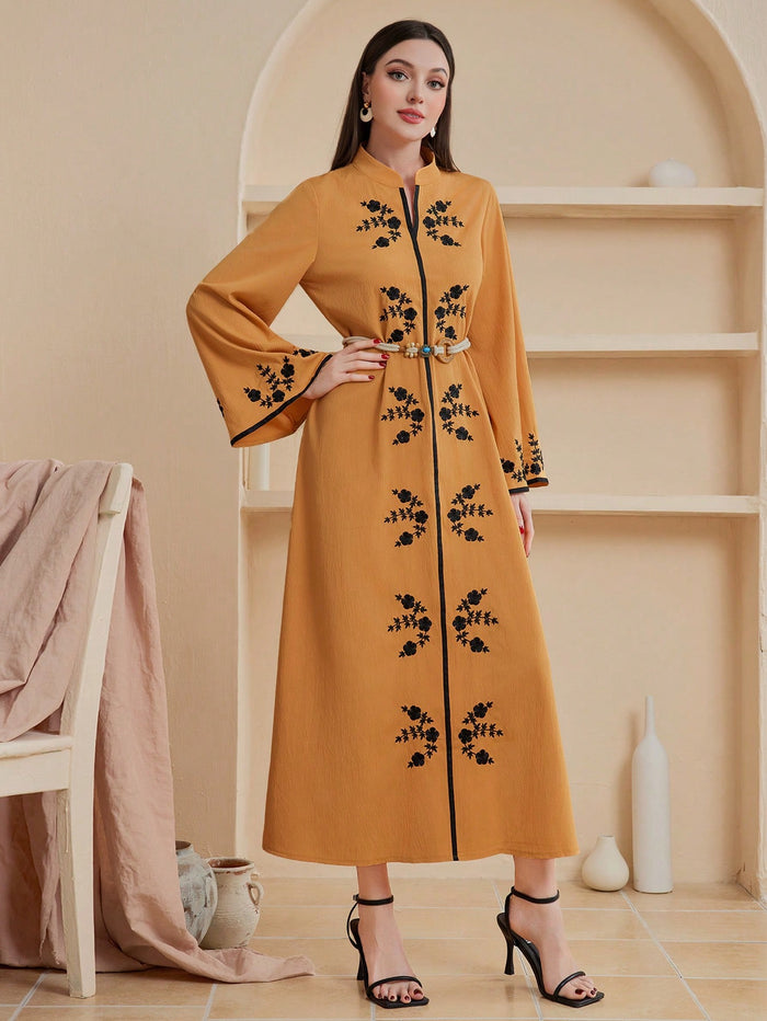 Women's Floral Embroidery Bell Sleeve Loose Dress