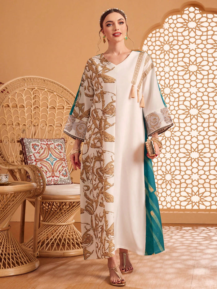 Asymmetrical Random Print Patchwork Long Shirt