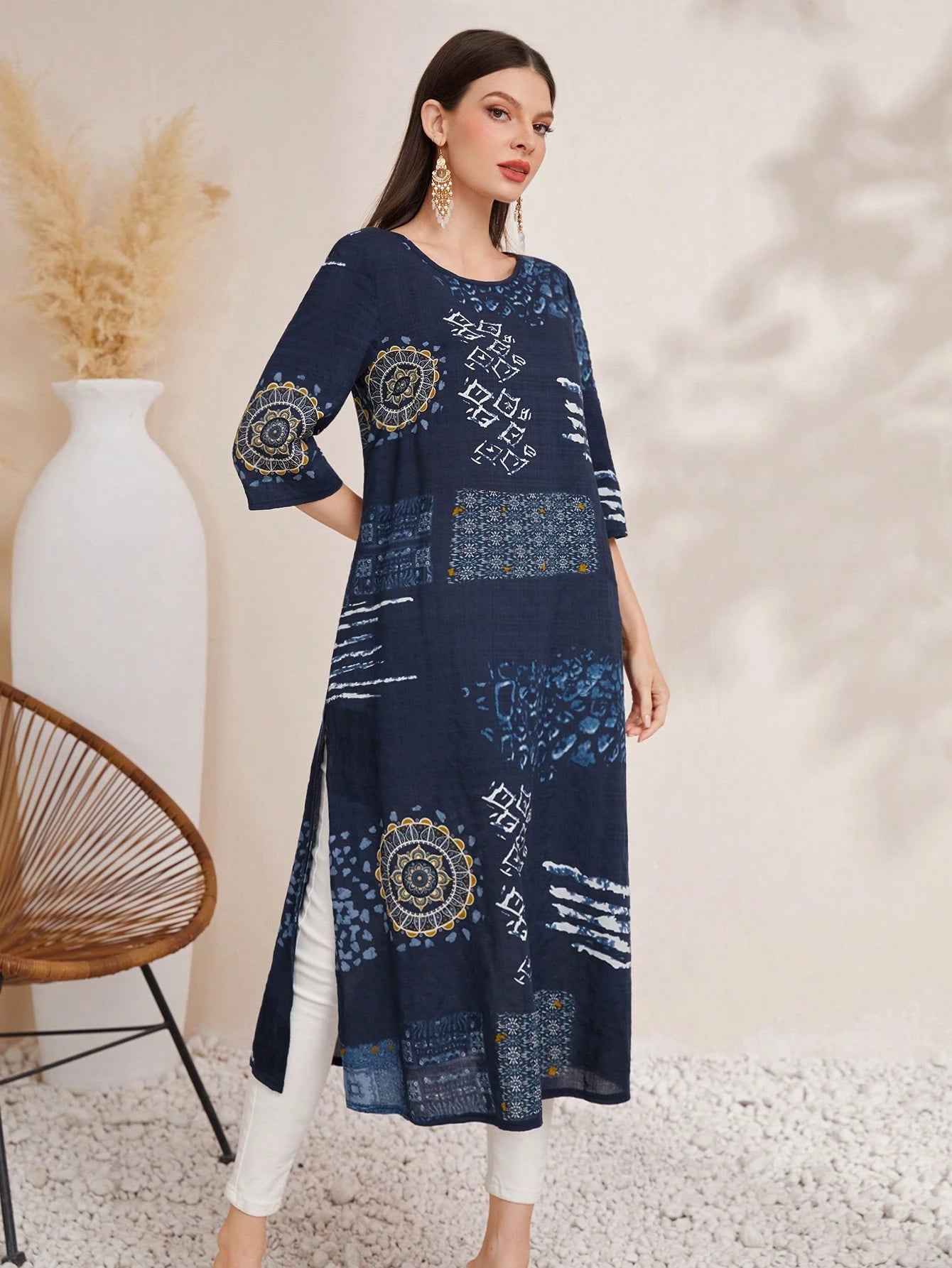 Women's Mandala Print Arabian Dress Maxi Women Outfit