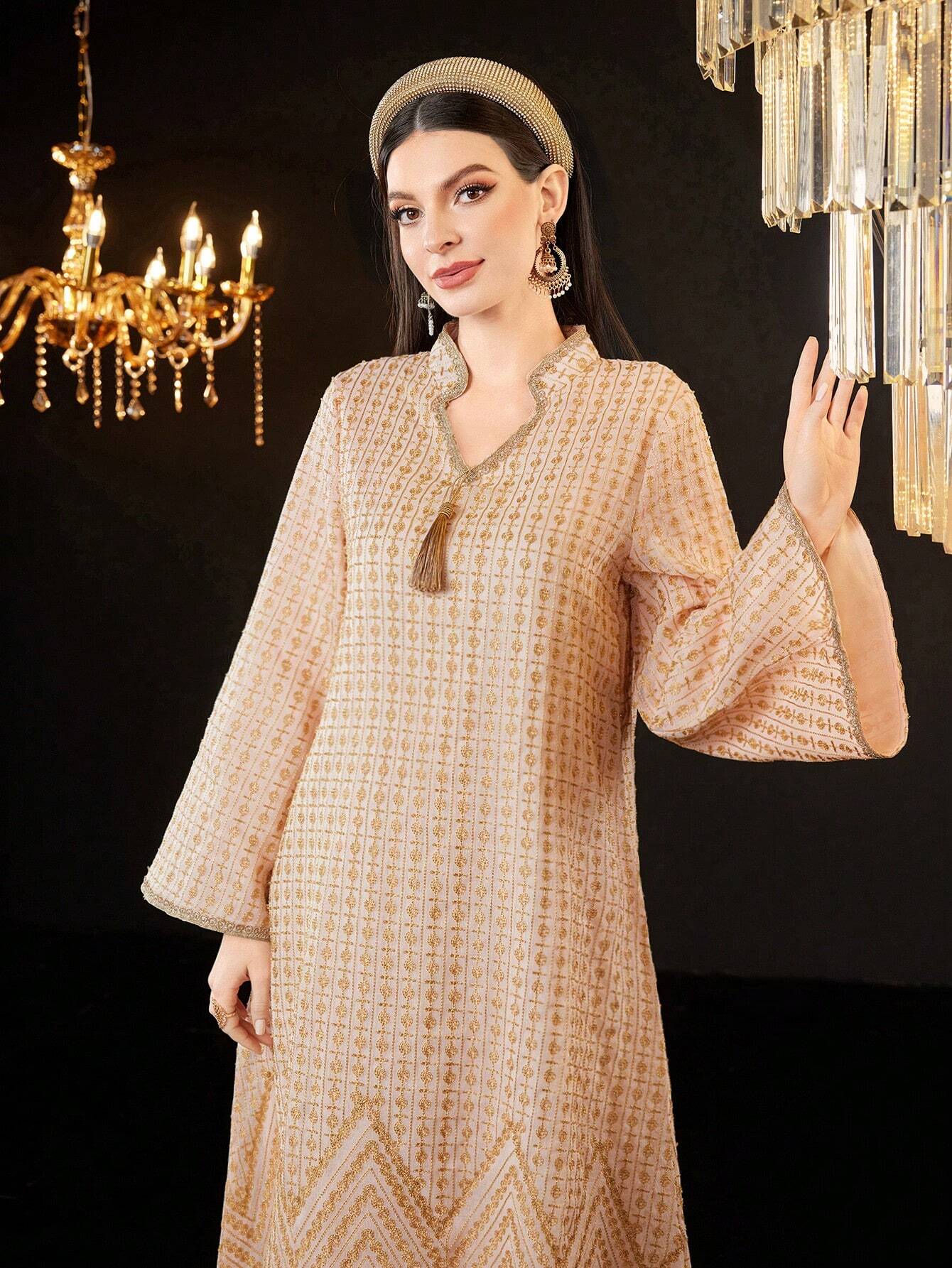 Women's Notched Neckline Fringed Decorated Dress