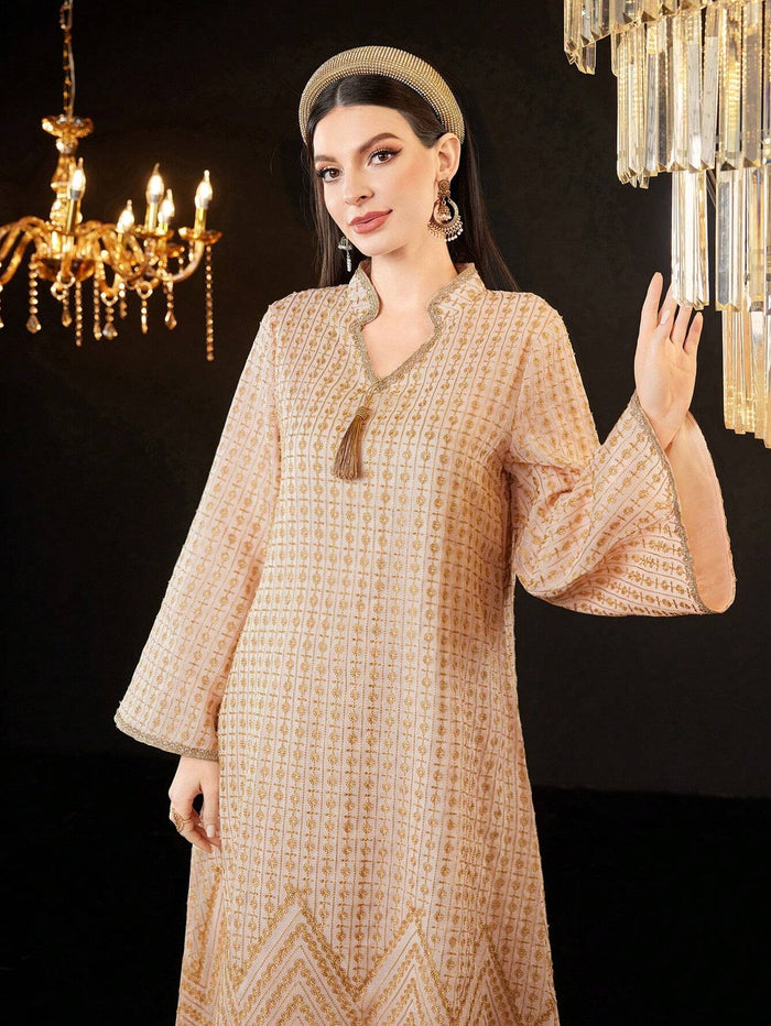 Women's Notched Neckline Fringed Decorated Dress