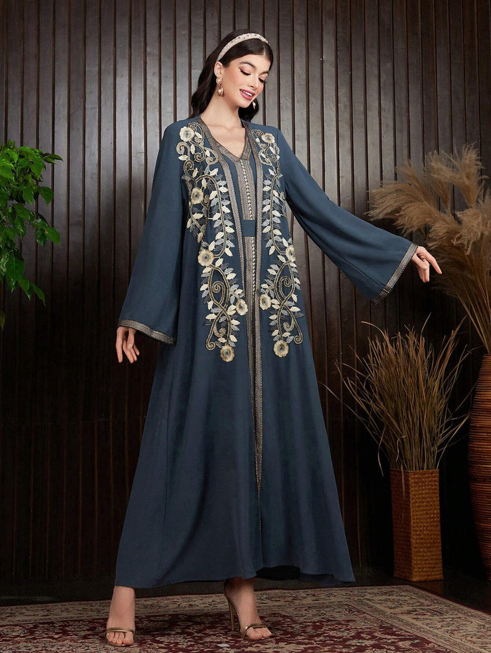 Women's Positioning Embroidery Jacket and Weave Trim Splicing Dress