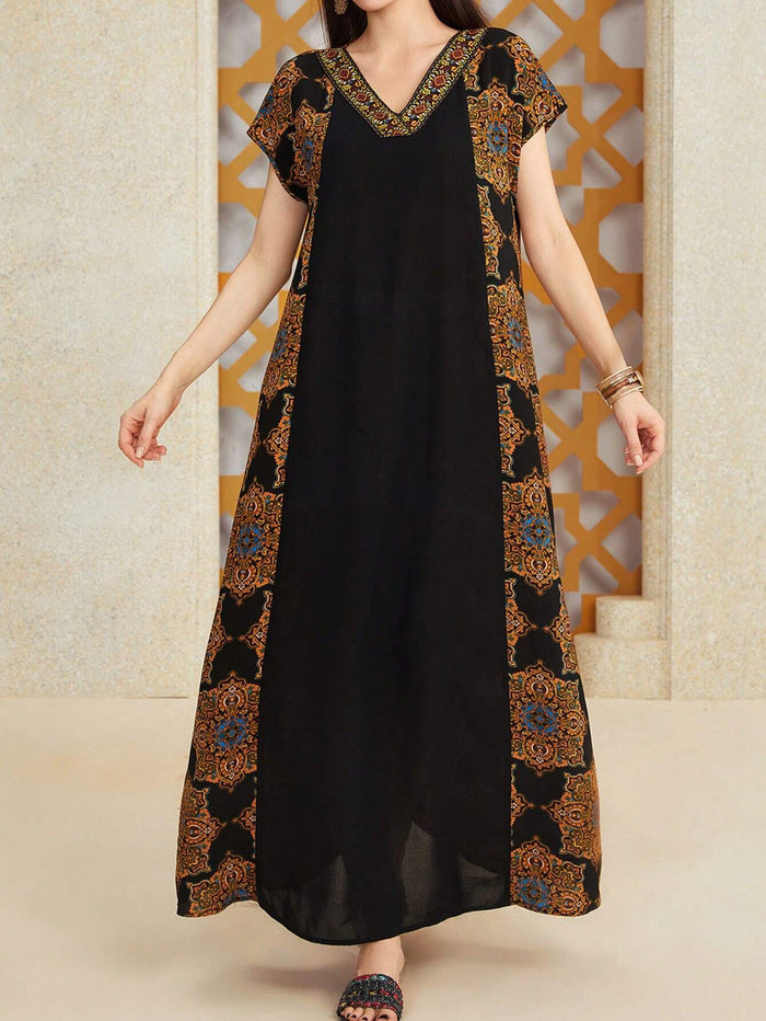 Women's Floral Print V-neck Short Sleeve Dress