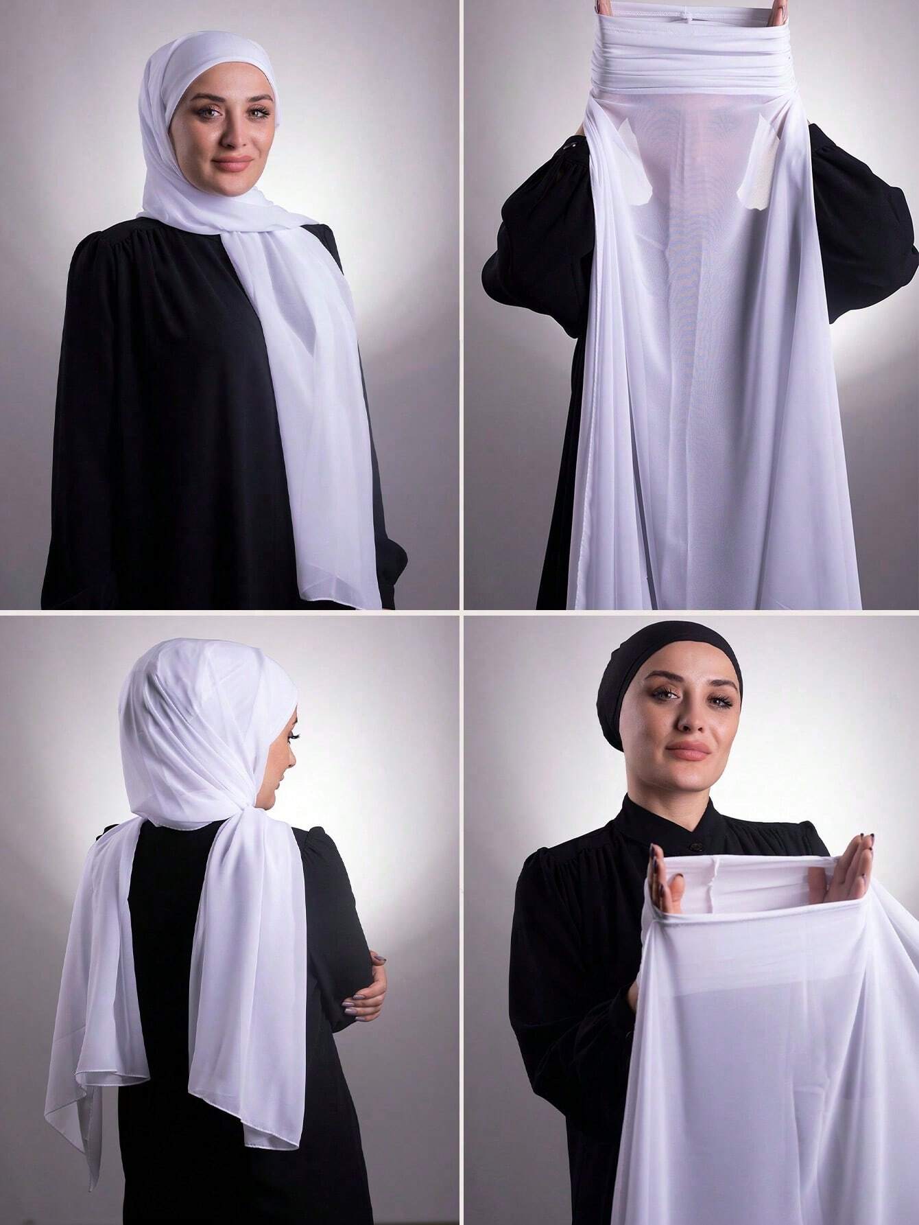 Women Veil Solid Color Chiffon Headband Scarf Tube Cap Hijab Shawl