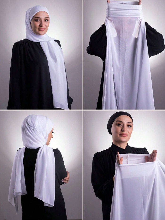 Women Veil Solid Color Chiffon Headband Scarf Tube Cap Hijab Shawl