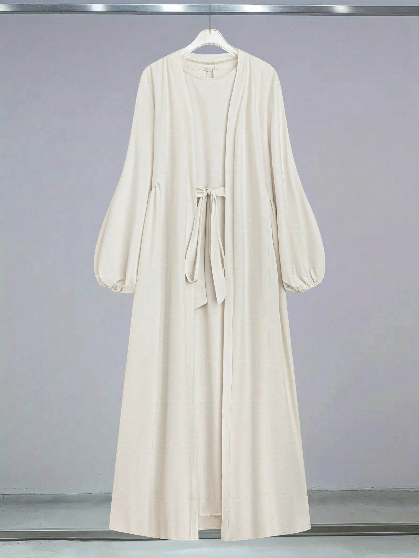 Fashionable Simple Round Neck Dress and Long Lantern Sleeve Outerwear