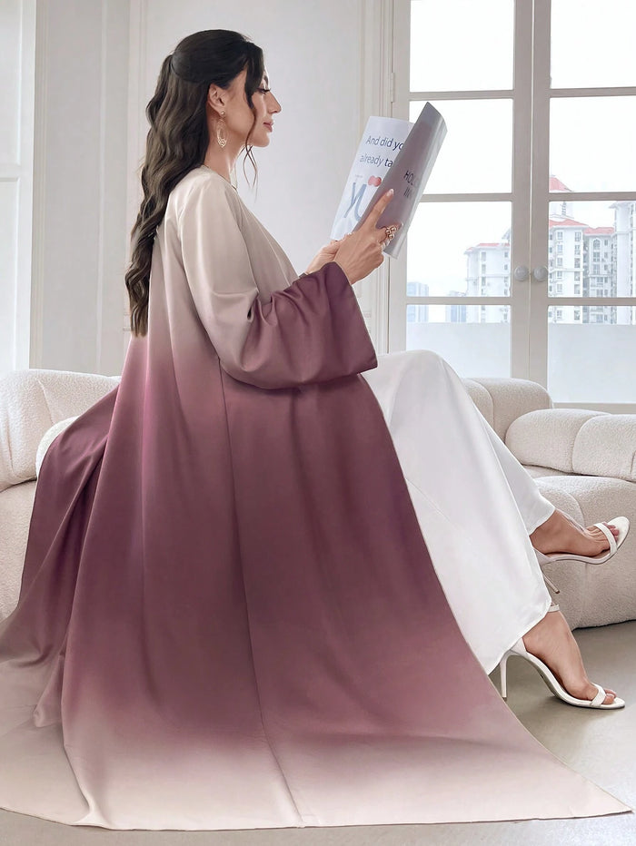 Ombre Print Long Flounce Sleeve Modest Arabian Abaya Modest Dress