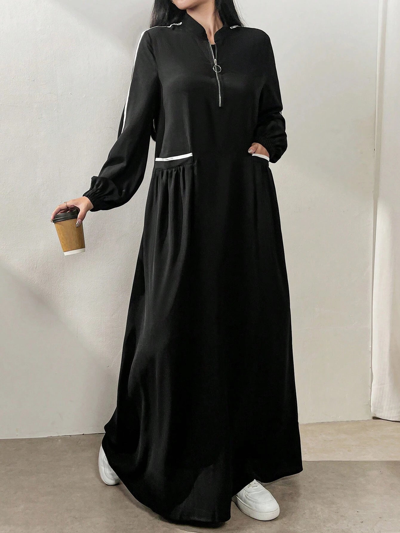Women's Zipper Long Sleeve Fashion Pockets Gentle & Elegant Arabian