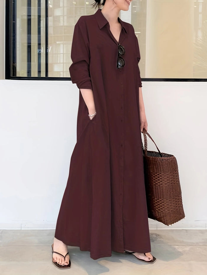 Fashion Women's Casual Simple Plain Color Lapel Long Sleeved Loose