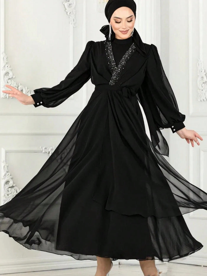 Elegant Plain Chiffon Long Sleeved Round