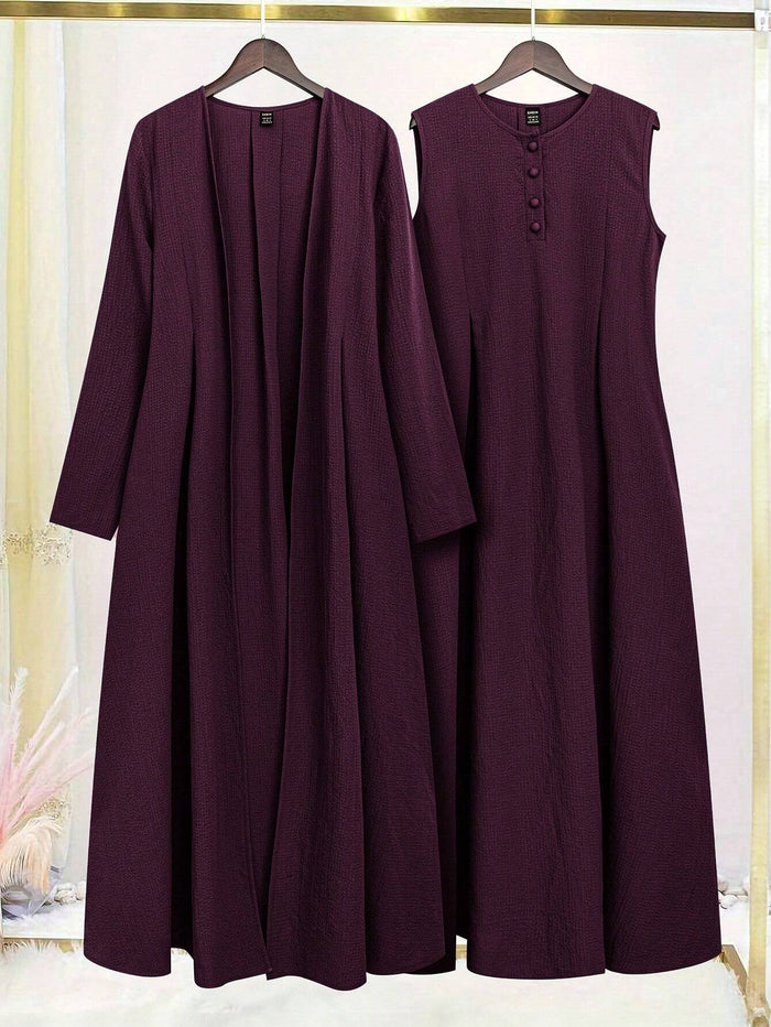 Women Casual Open Front Long Sleeve Jacket and Sleeveless Dress